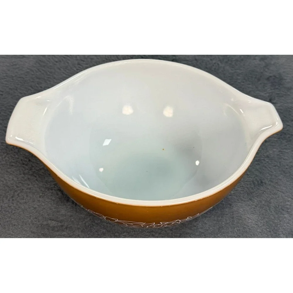 Vintage Pyrex Butterfly Gold 442 Cinderella Mixing Bowl 1.5 Qt Brwn White Floral